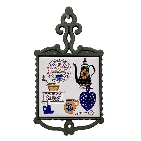 Vintage Trivet Cast Iron Tea Pot Artmark Mid Century Ceramic Kitchen Decor 70s - Picture 1 of 3